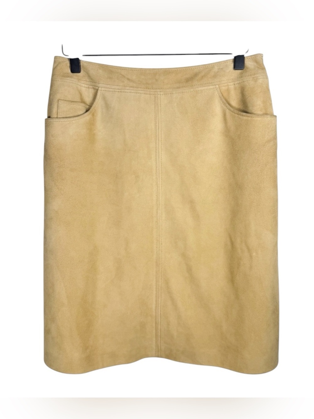 ESCADA SPORT Tan Goat Suede Leather A-line Mini Skirt Tonal Stitching Sz 29 (8)